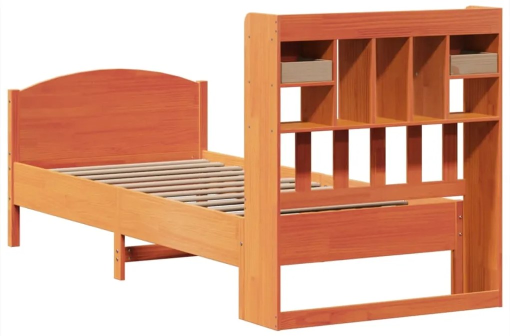 Cama c/ estante sem colchão 100x200cm pinho maciço castanho-mel