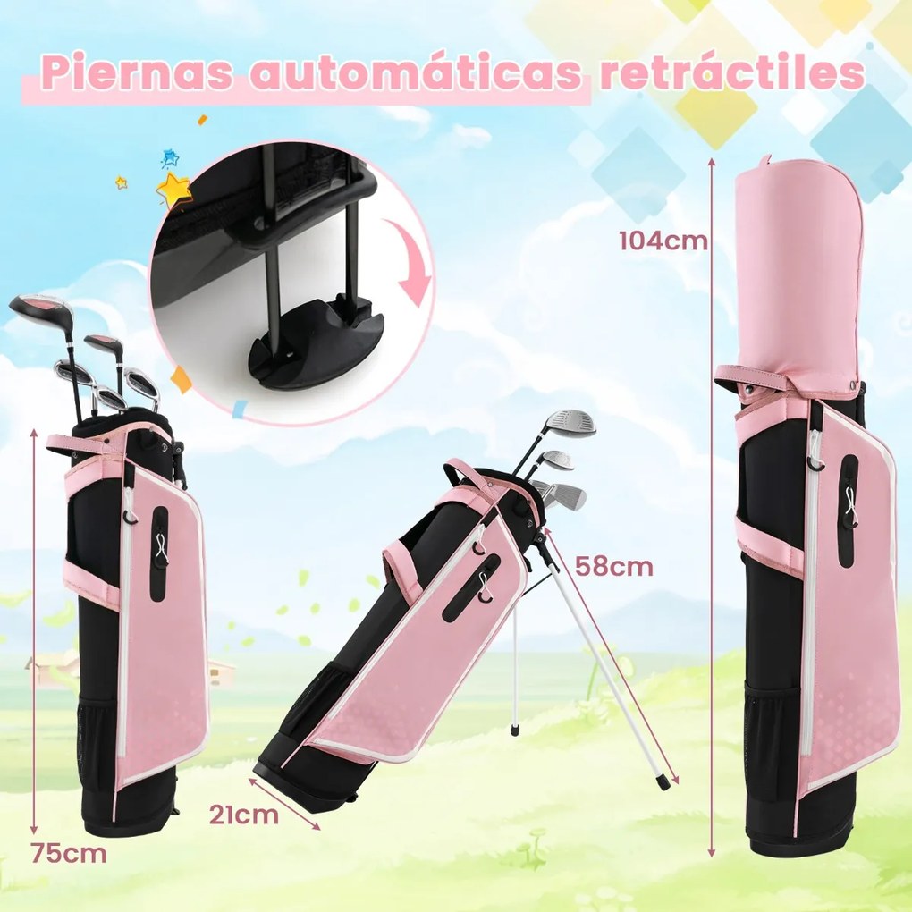 Conjunto de tacos de golfe para crianças dos 11 aos 13 anos, incluindo saco de apoio com capuz para chuva Driver n.º 1 Híbrido n.º 5 Ferros e Putter n