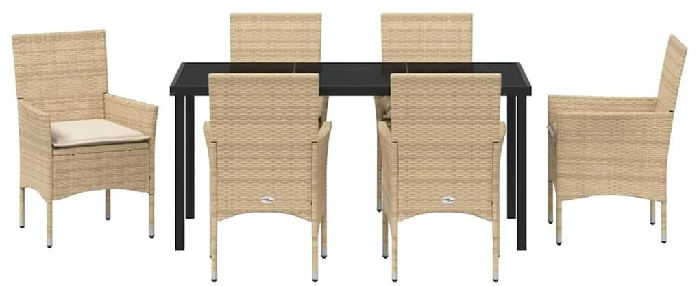 Conjunto de Jantar de Jardim 7 Peças com Almofadas Bege em Rattan Sint