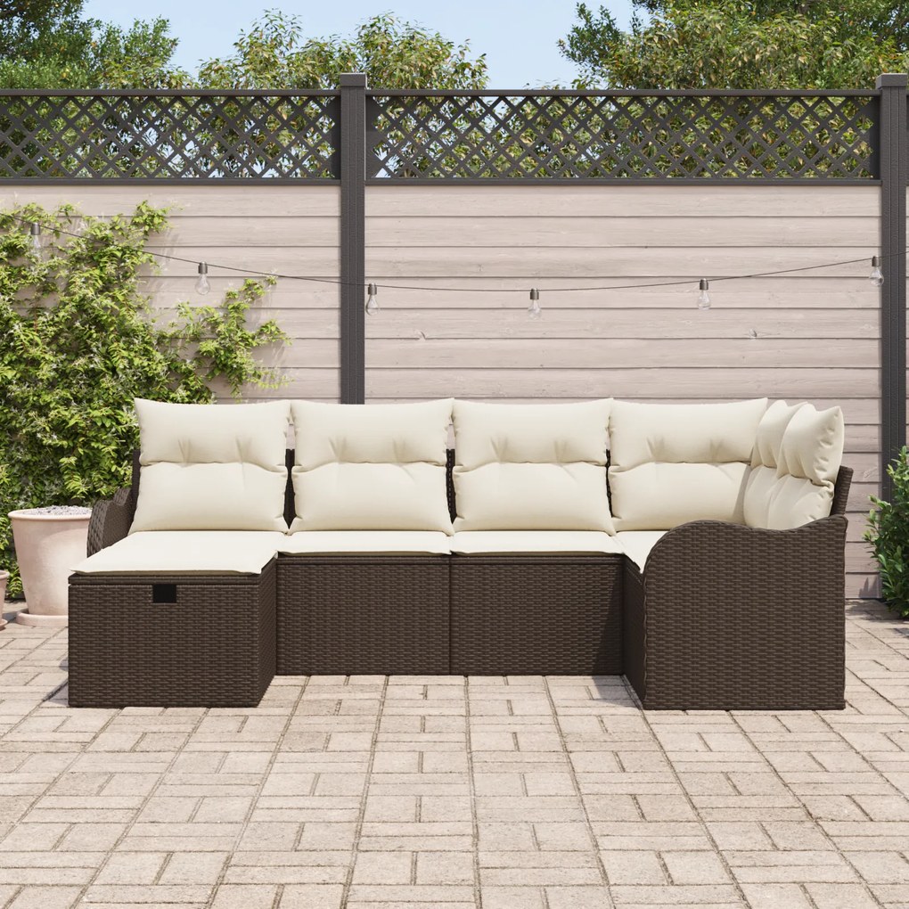 Conjunto de Sofá de Jardim vidaXL de 6 Peças com Almofadas Rattan Poli