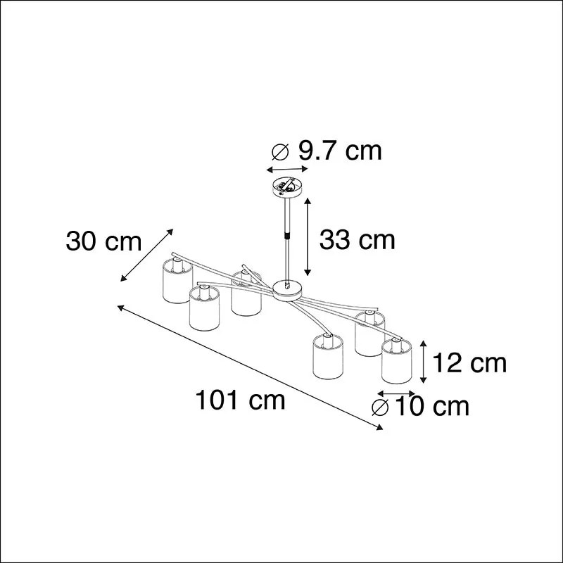 Candeeiro suspenso moderno preto ajustável 6 luzes - Lofty Moderno