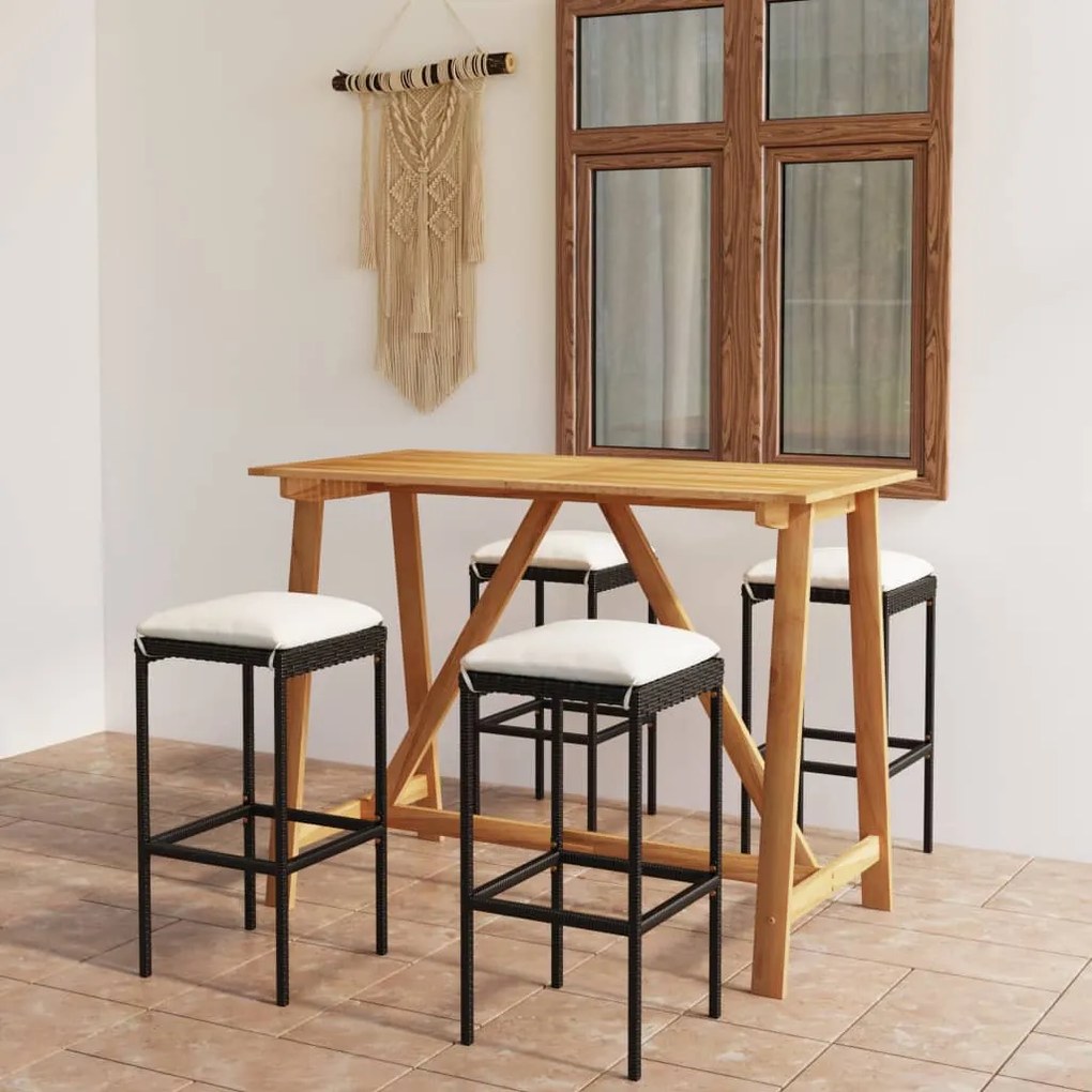 vidaXL 5 pcs conjunto de bar para jardim com almofadões preto