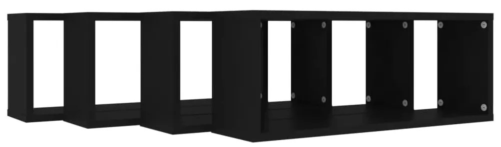 Prateleiras parede forma de cubo 4 pcs derivados madeira preto