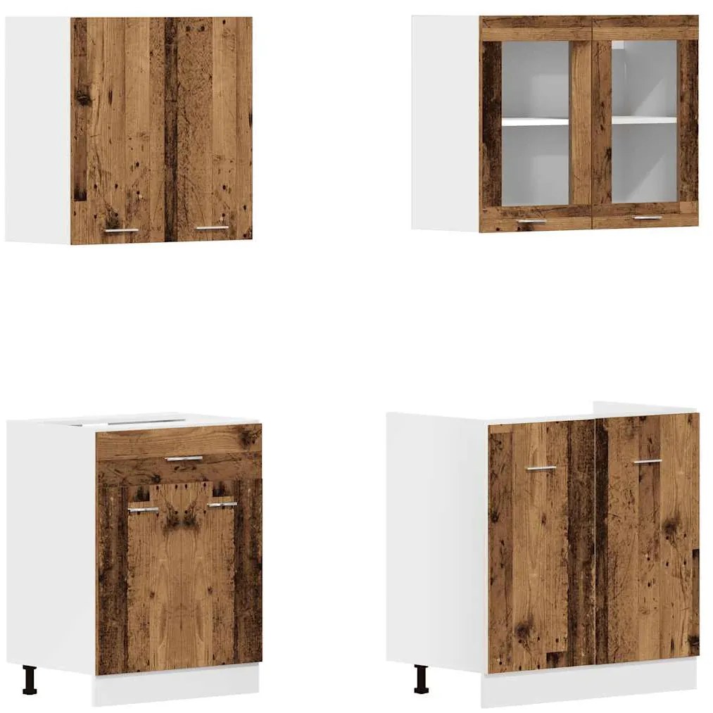 4 pcs armário de cozinha conjunto deriv. madeira madeira velha