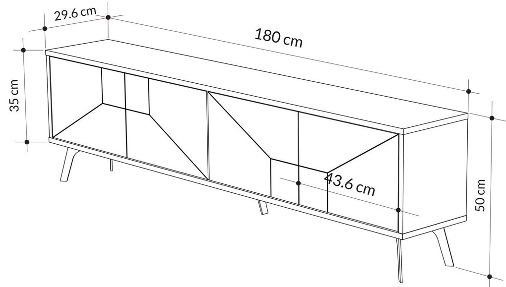 Móvel de TV "Dune" - 180x50x29.6 cm - Preto Mármore - Design Moderno