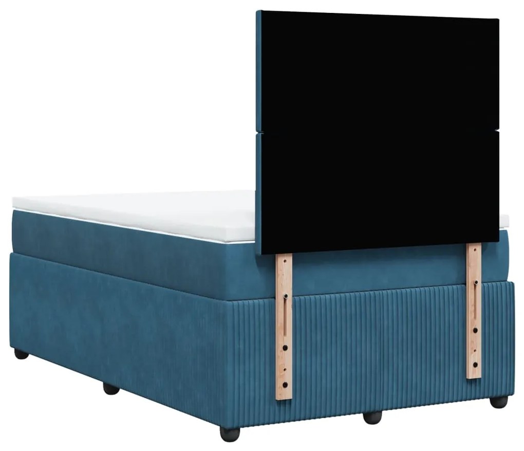 Cama boxspring com colchão 120x190 cm veludo azul-escuro