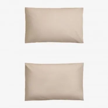 Conjunto De 2 Fronhas Em Percal Lesia De 180 Fios Tapioca Bege & 50 X 75 Cm - Sklum