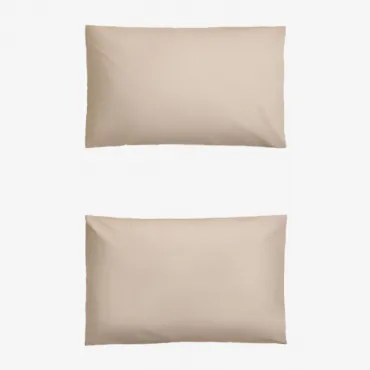 Pack De 2 Fronhas Em Algodão Percal De 180 Fios Lesia Tapioca Bege & 50 X 75 Cm - Sklum