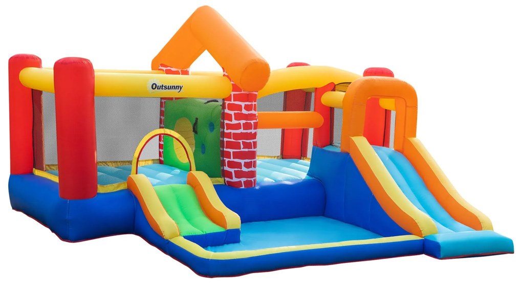 Castelo Insuflável com 2 Escorregas 2 Trampolins e Piscina para Crianç