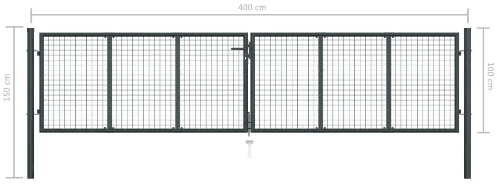 Portão de jardim em rede aço galvanizado 400x150 cm cinzento