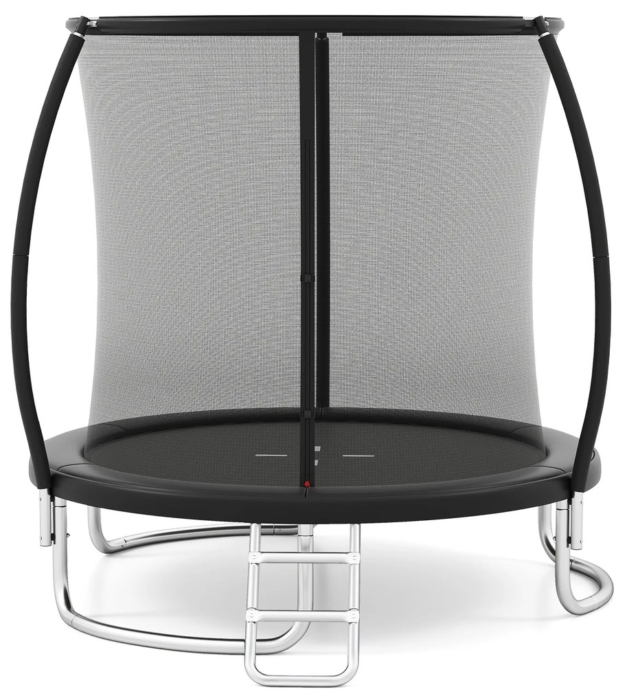 Trampolim exterior com escada Ø244cm redondo para jardim com rede de segurança, cobertura de borda e estrutura metálica  preto