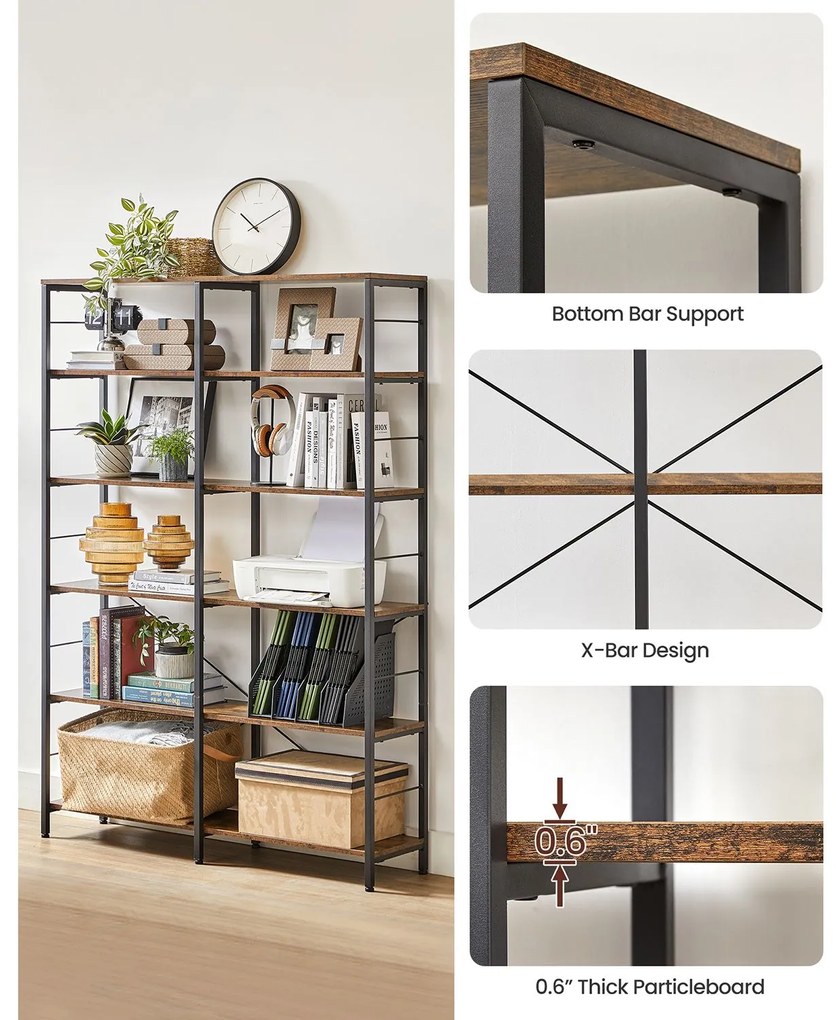 Estante sala com 6 prateleiras 30 x 120 x 172,5 cm Castanho Vintage-preto