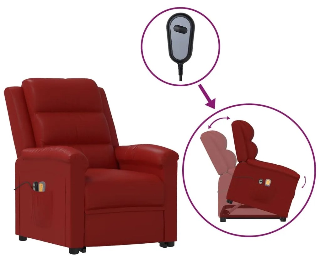 vidaXL Poltrona massagens elevatória couro artificial vermelho tinto