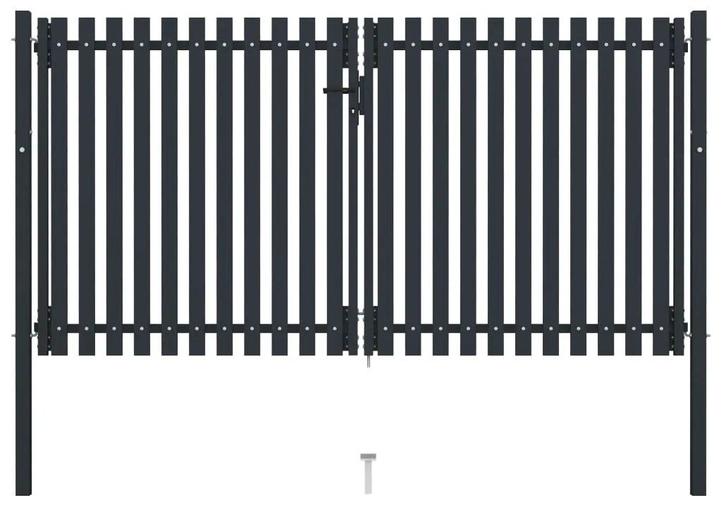 vidaXL Portão de cerca de porta dupla em aço 300x175 cm antracite