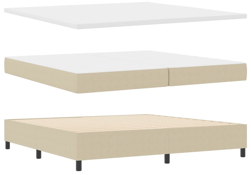 Cama Box Spring com Colchão Bege 200x200 cm Tecido de Corduroy
