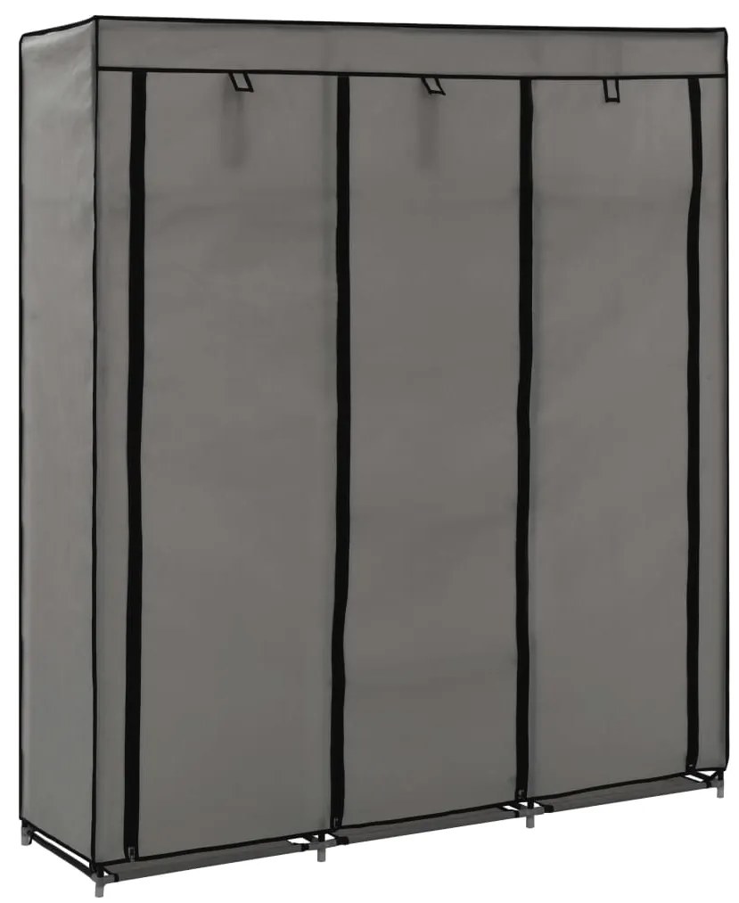 Roupeiro c/ compartimentos e varões 150x45x175 cm tecido cinza