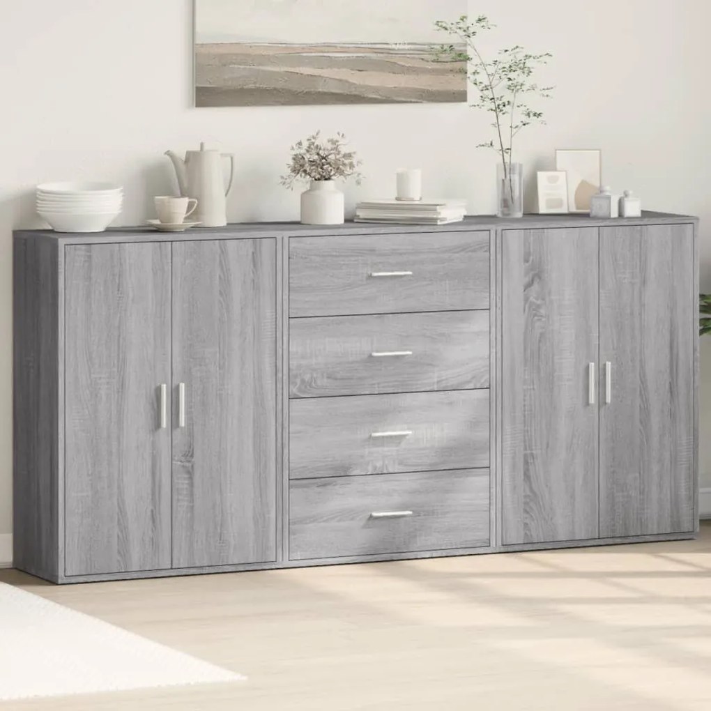 vidaXL Aparadores 3 pcs 60x31x84 cm derivados madeira cinzento sonoma