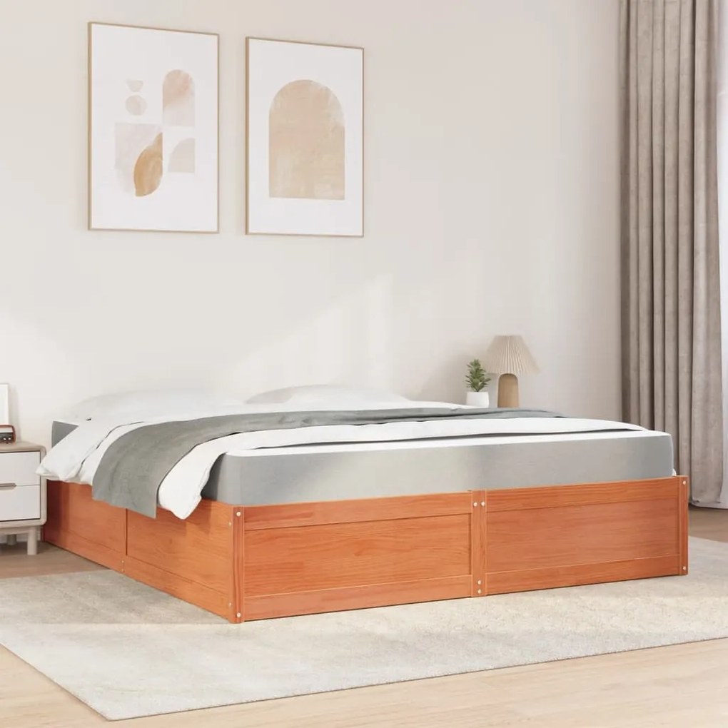 Cama com colchão 180x200 cm pinho maciço castanho-mel