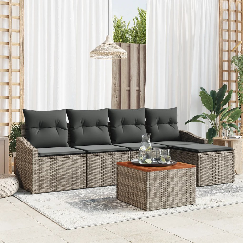 Conjunto de Sofá de 6 Peças com Almofadas Cinza Rattan Sintético Acáci