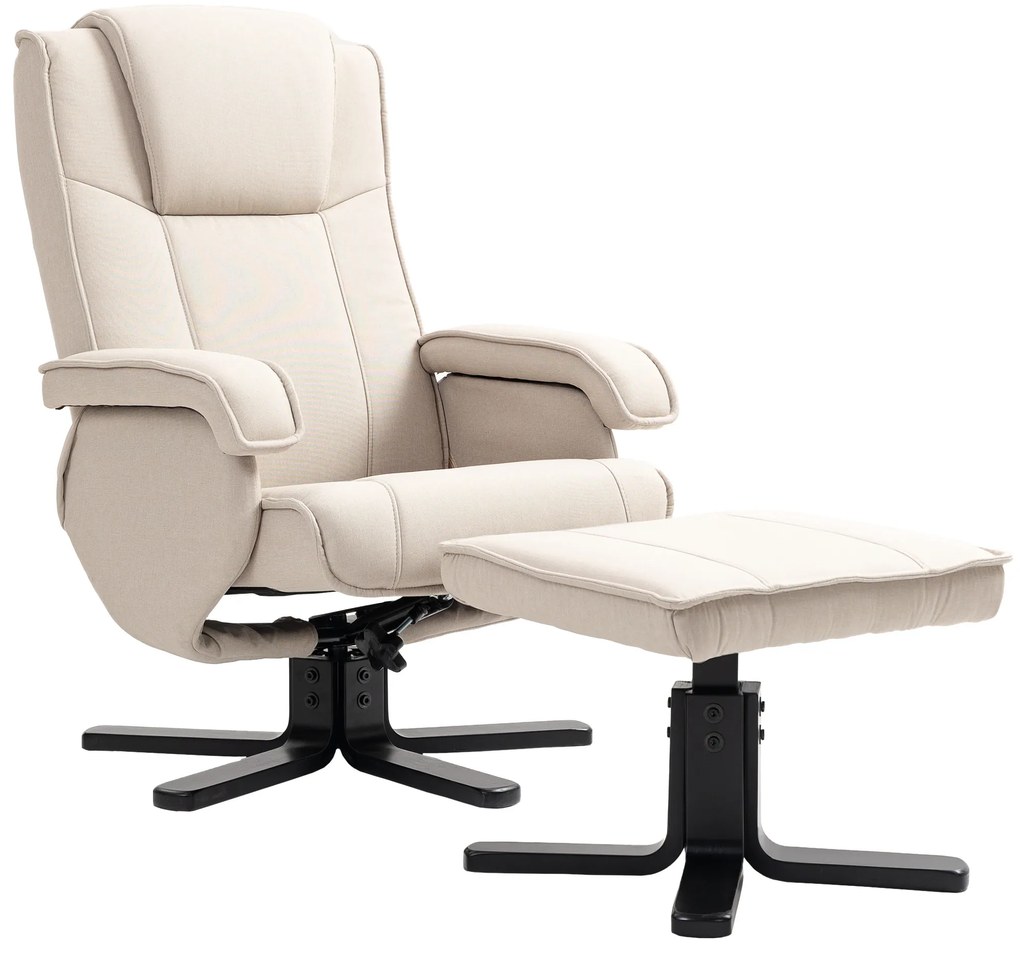 Poltrona Relax Reclinável com Apoio para os Pés Poltrona Giratória Estofada em Linho e Função Baloiço 67x87x96 cm Bege
