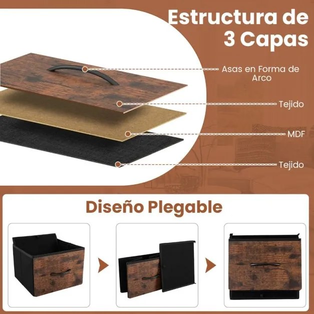 Cômoda para quarto com 5 gavetas 100 × 30 × 80 cm com 2 prateleiras abertas de madeira e estrutura metálica resistente Castanho
