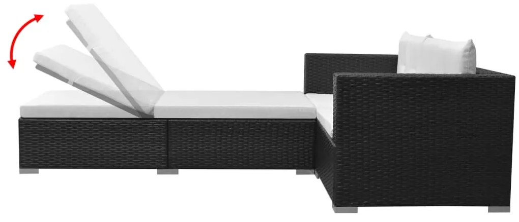 3 pcs conjunto lounge de jardim c/ almofadões vime PE preto