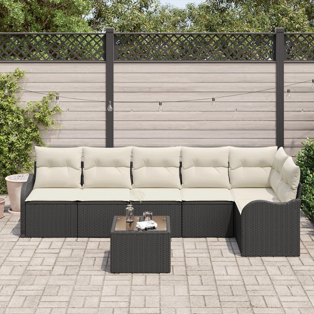 Conjunto de Sofá Jardim 6 Peças com Almofadas Rattan Poliéster Marrom,