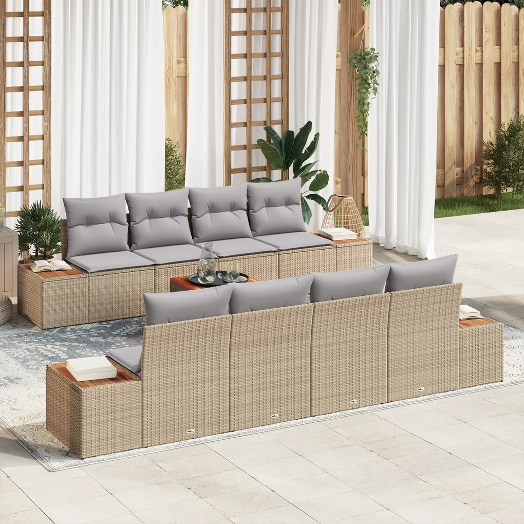 vidaXL Conjunto de Sofás de Jardim de 9 Peças com Almofadas Bege Rattan Sintético
