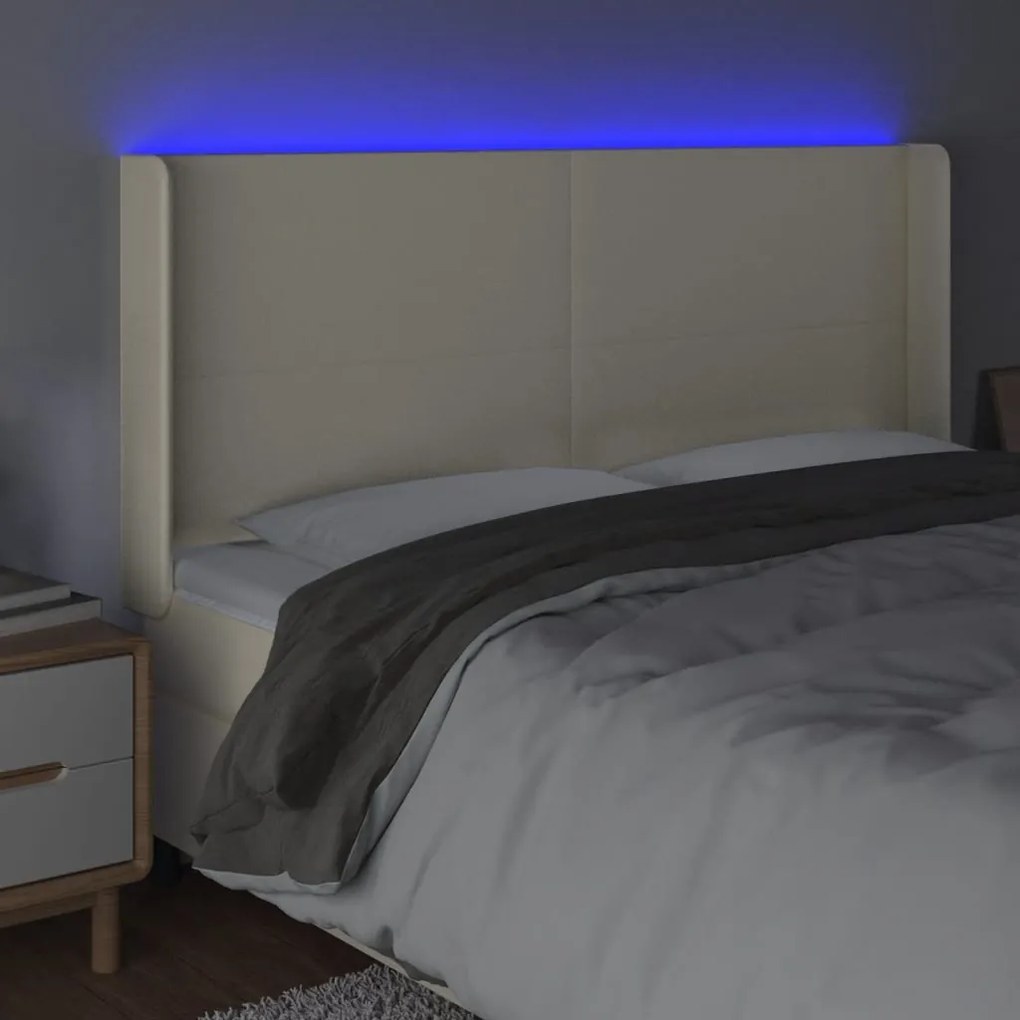 Cabeceira cama c/ LED 183x16x118/128 cm couro artificial crème