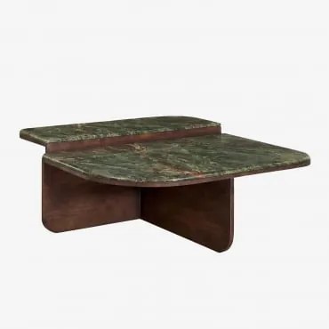 Mesa De Centro 90x90 Cm Em Pedra Natural E Madeira De Manga Clotsh Mármore Verde Forest - Sklum