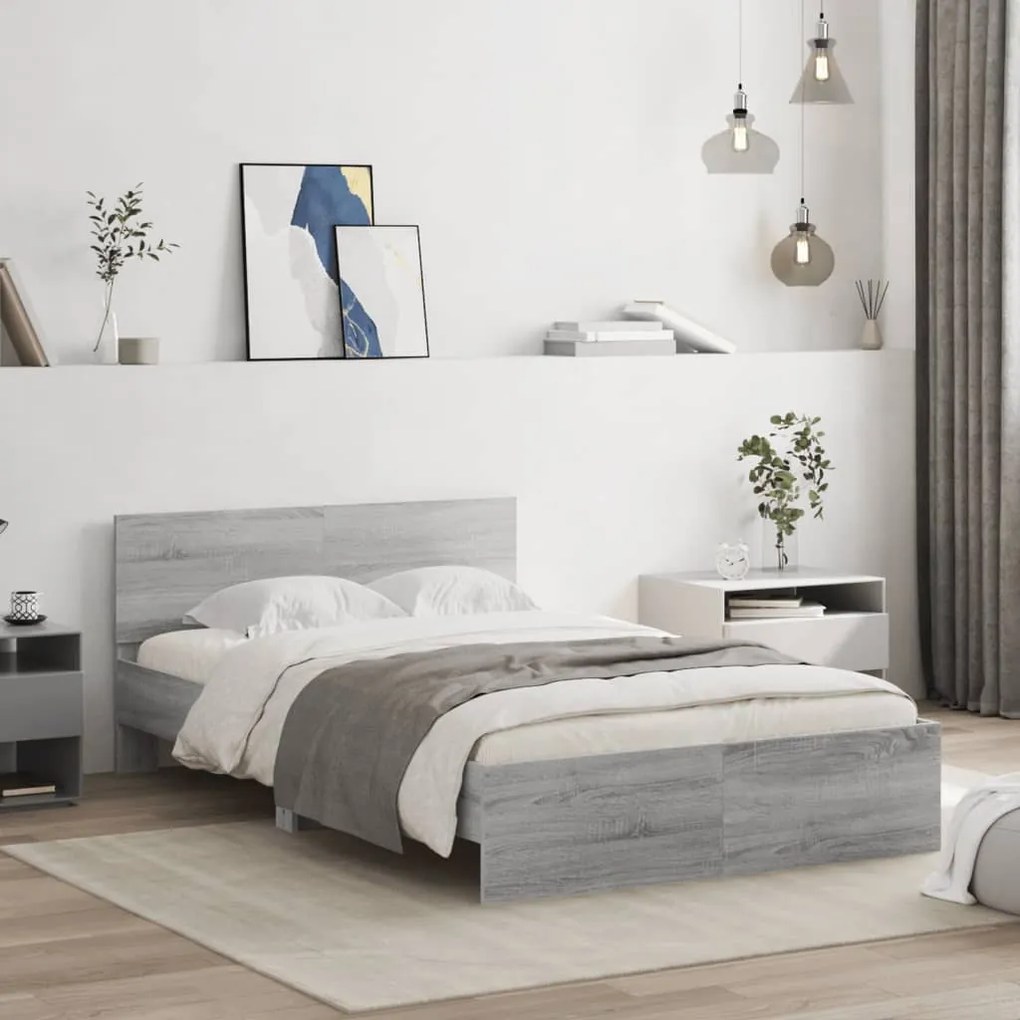 vidaXL Estrutura de cama com cabeceira 120x190 cm cinzento sonoma