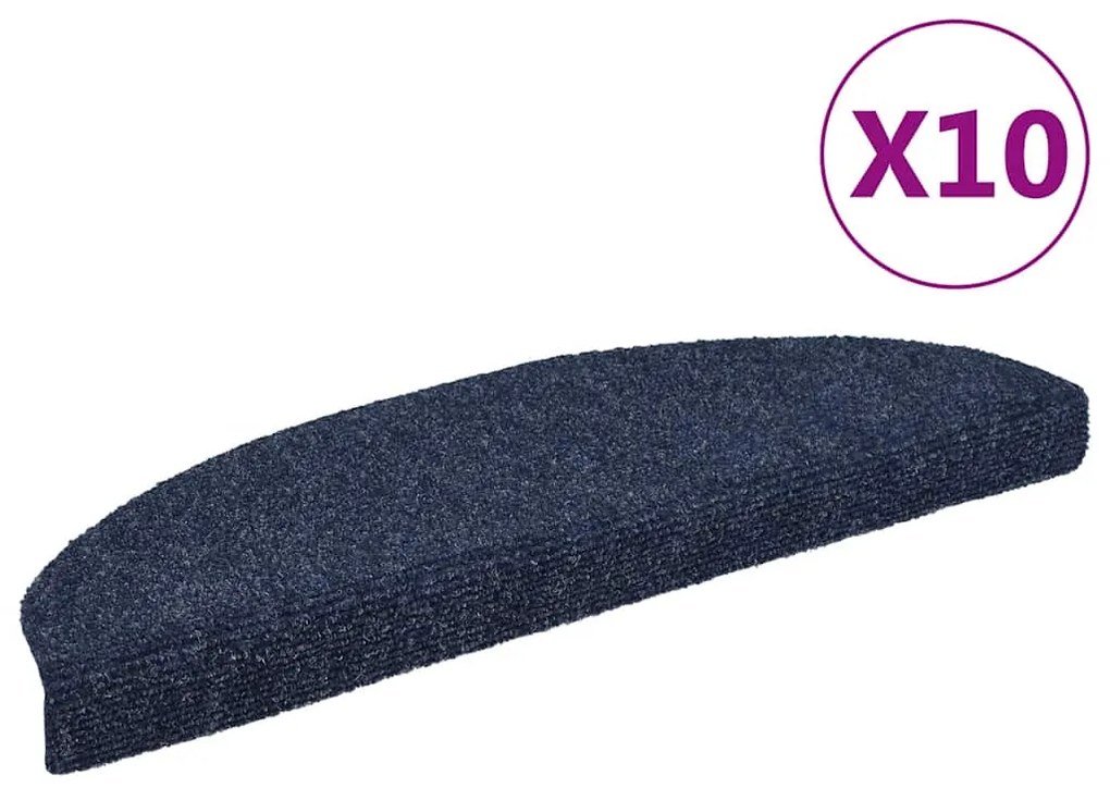 vidaXL Tapetes de escada autoadesivos 10 pcs 65x21x4 cm agulhado azul