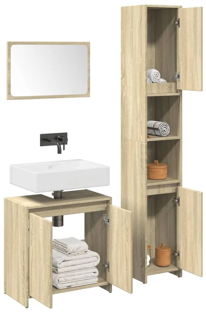vidaXL 3 pcs conj. móveis casa banho derivados madeira carvalho sonoma