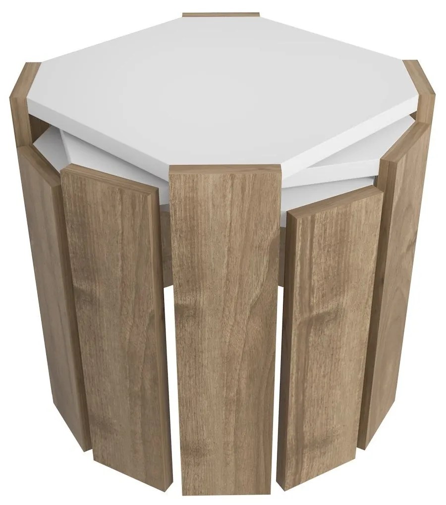 Mesa de Centro Lori – Branco/Nogueira – 44,5 x 41 x 44,5 cm