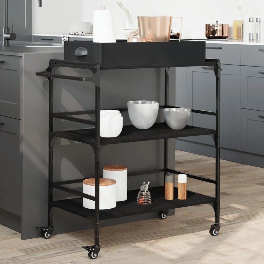 vidaXL Carrinho de cozinha 81,5x41x92,5 cm derivados de madeira preto