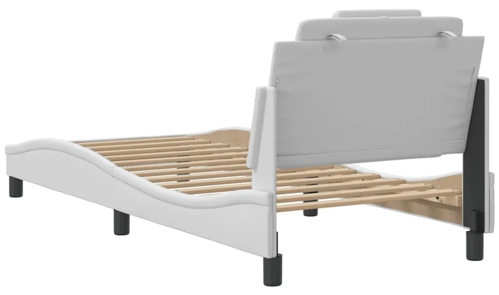 Estrutura de cama c/ cabeceira couro artificial 90x190cm branco