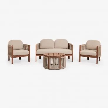 Conjunto De Jardim Com Sofá De 2 Lugares, 2 Poltronas E Mesa De Centro Em Madeira De Acácia Serel Castanho Areia Claro - Sklum