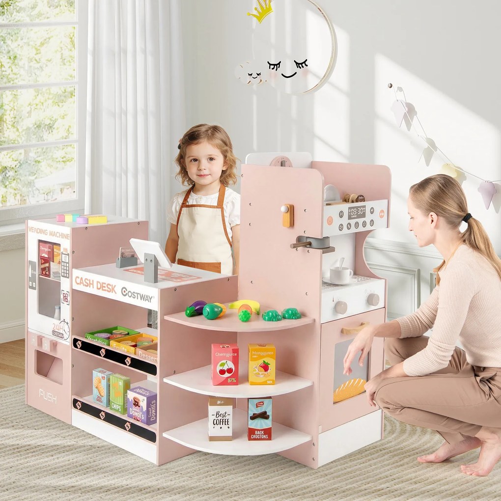 Supermercado de Brinquedo, 95 x 61 x 83 cm, Máquina de Venda Automática Interativa, Rosa