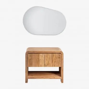 Conjunto De Móveis De Banheiro Em Madeira De Acácia Vacry Castanho Acácia & Sem Lavatório & Oval Led E Anti-embaciamento 100x80 - Sklum