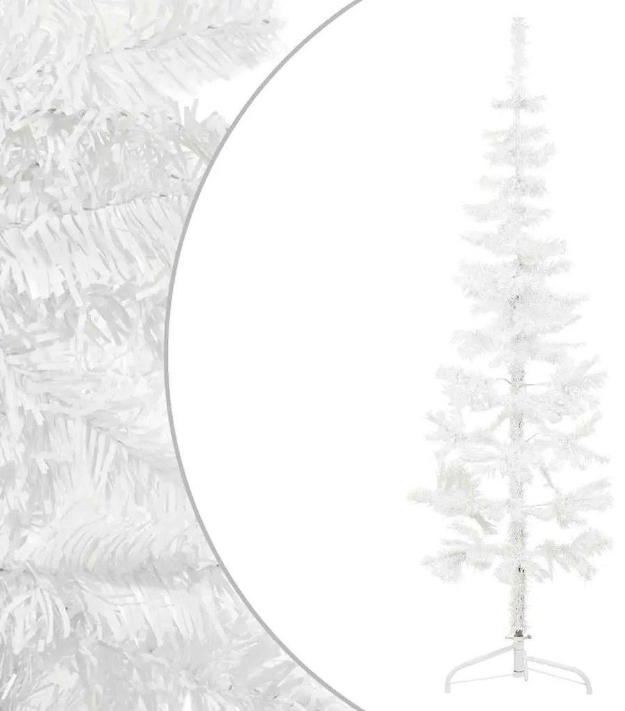 Meia árvore de Natal fina com suporte 150 cm branco