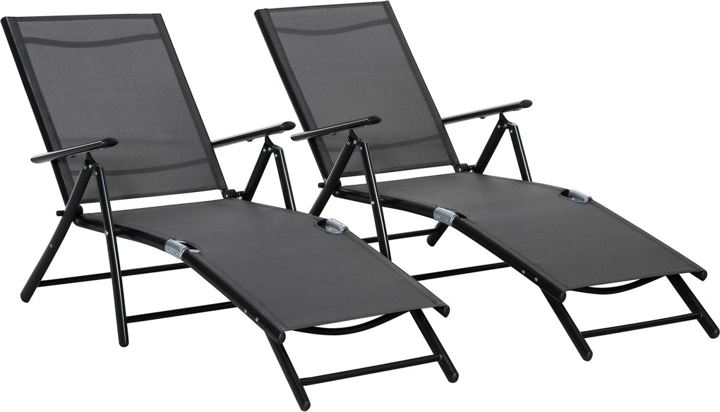 Outsunny Conjunto de 2 Espreguiçadeiras Dobráveis Encosto Ajustável 7 Posições Estrutura em Alumínio 64x134x95 cm Preto | Aosom Portugal