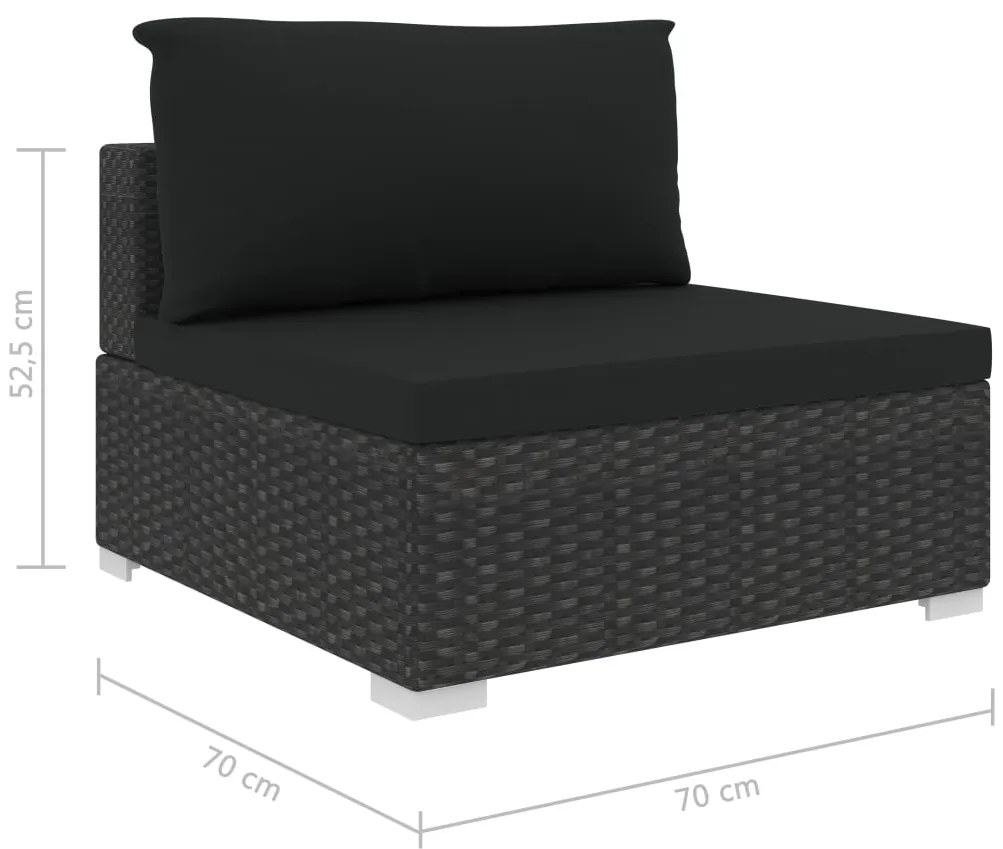 5 pcs conjunto lounge de jardim c/ almofadões vime PE preto