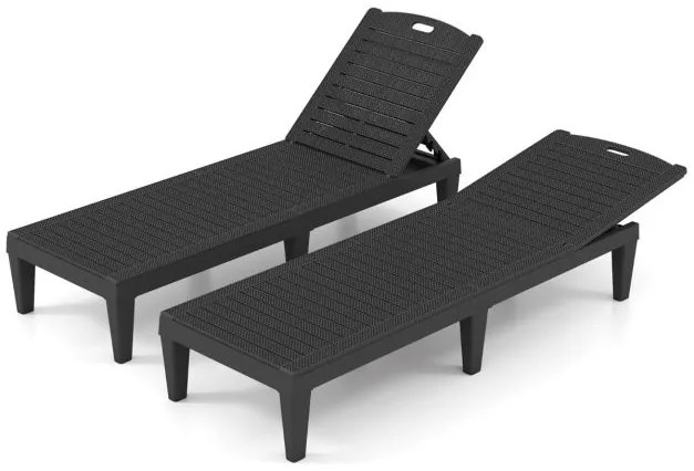 Conjunto de 2 espreguiçadeiras de Jardim 156 x 55 x 83 cm em PP com encosto ajustável em 4 posições Fácil montagem Preto