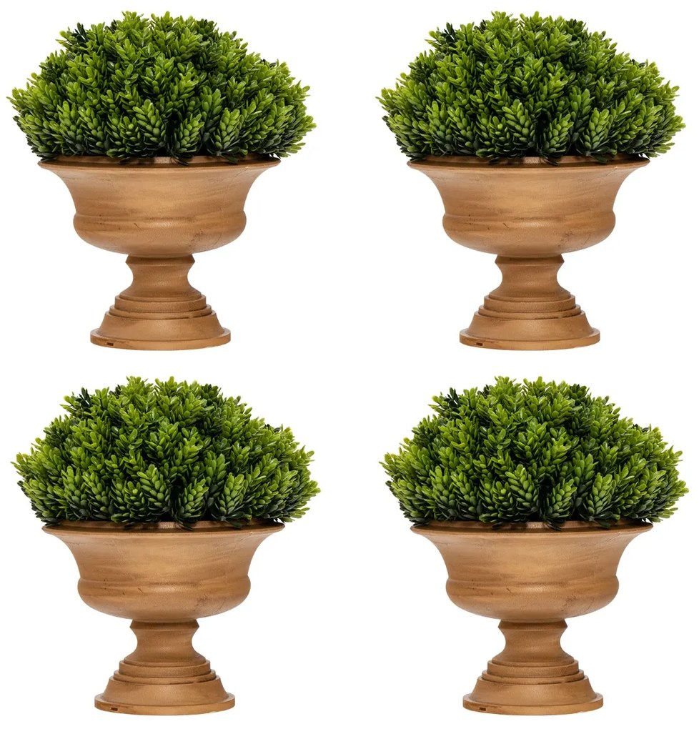 Conjunto de 4 plantas artificiais com vaso vintage para mesa de centro, pequenos pinheiros falsos, mini plantas falsas de interior, verdes