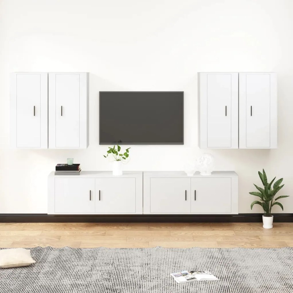 vidaXL Conjunto móveis de TV 6 pcs madeira processada branco
