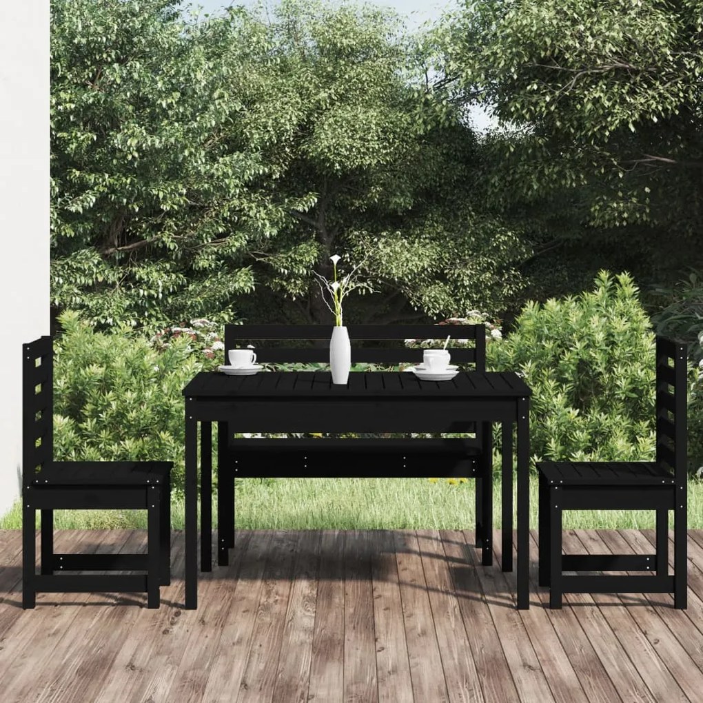 vidaXL 4 pcs conj. jantar p/ jardim madeira de pinho maciça preto