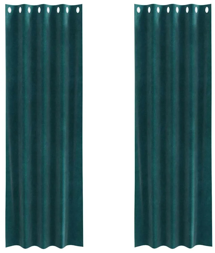 Cortinas blackout vidaXL com ilhós 2 pcs Veludo Verde Escuro