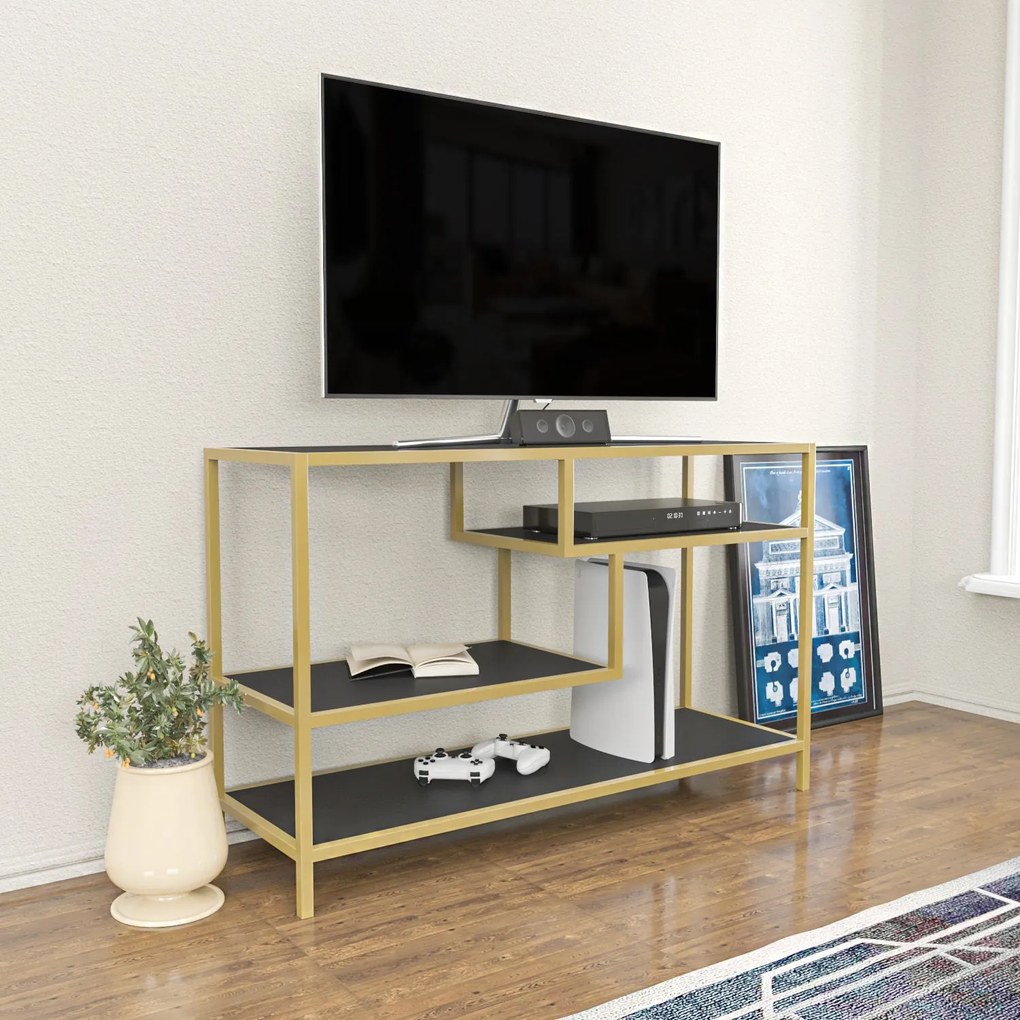 Móvel TV Robbins – Dourado e Antracite – 120x39x75 cm