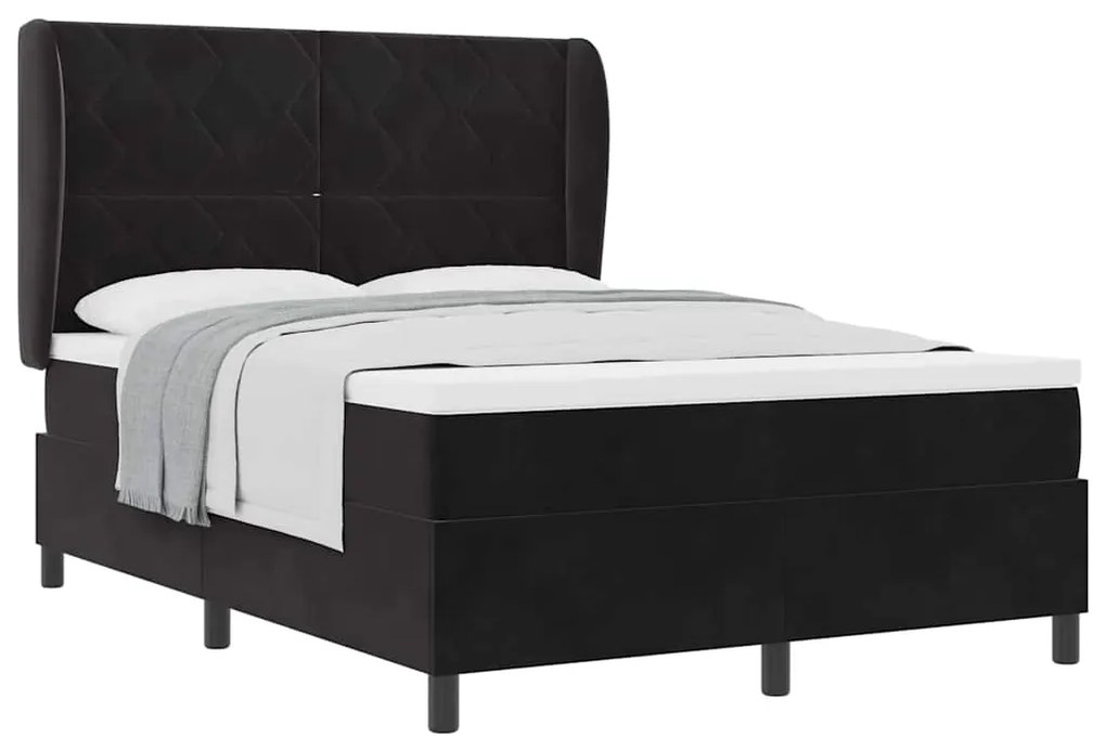 Cama Box com Colchão Preto 140x200 cm em Veludo