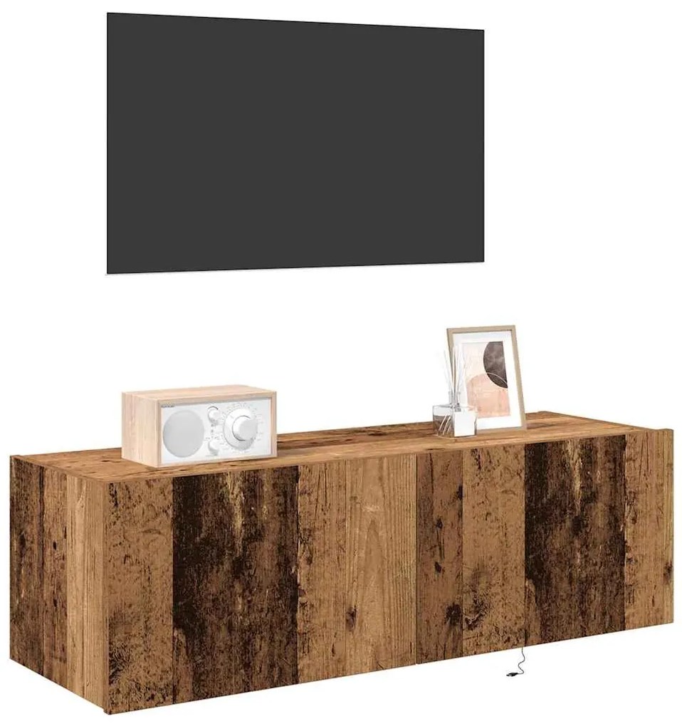 Cabinet de TV vidaXL com Luzes LED Madeira Velha 100x35x31 cm